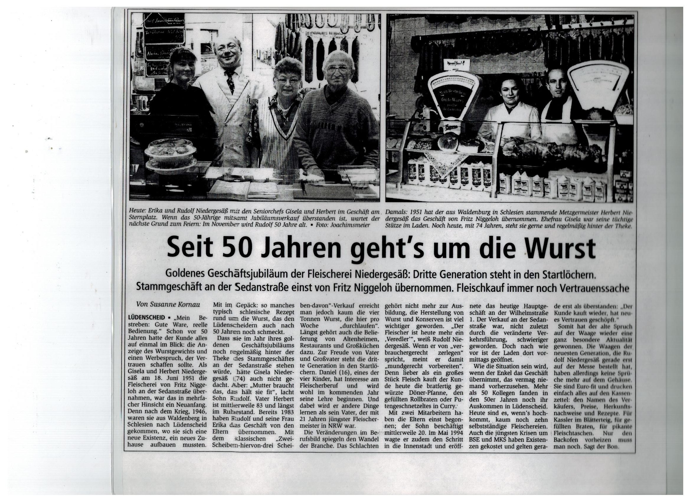 Zeitungsartikel Metzgerei Niedergesäss Lüdenscheid