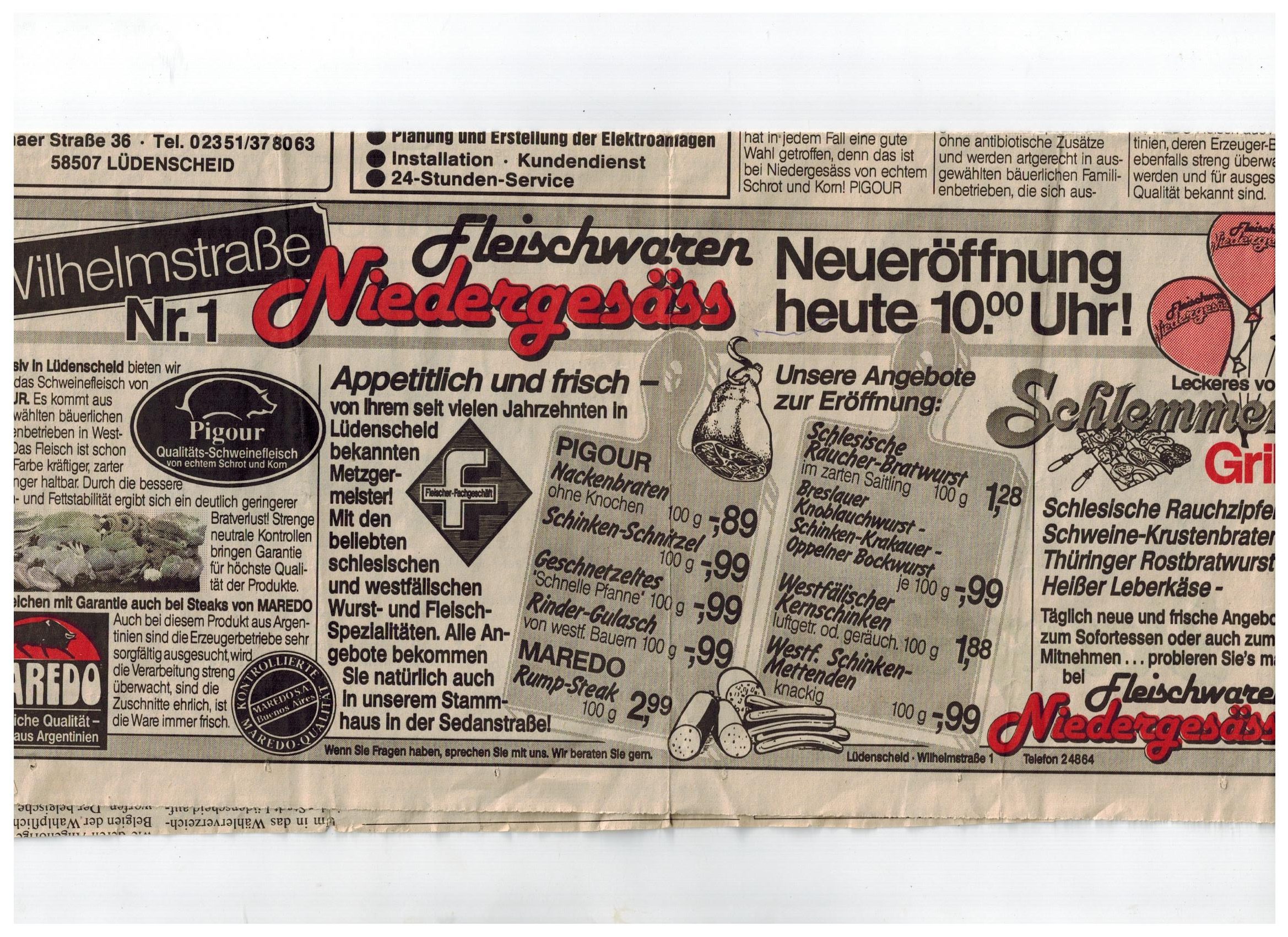 Zeitungsartikel Metzgerei Niedergesäss Lüdenscheid